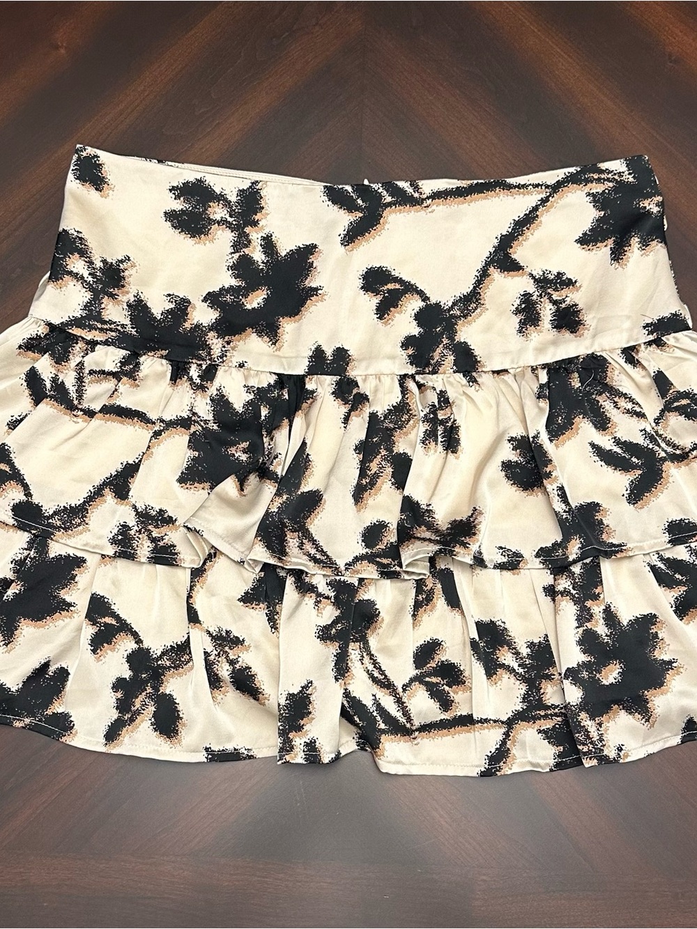 TCEC Cream Mini Skirt with Black & Brown Floral Print